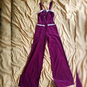 Vintage red velvet + lace jumpsuit